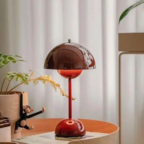 Lampada da comodino senza fili, lampada da scrivania a LED, lampada da scrivania a cupola con regolazione touch, lampada a fungo tricolore, lampada da studio, lampada da tavolo decorativa, rossa