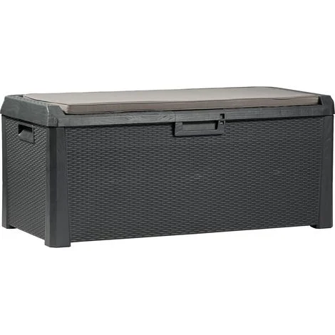 Toomax Santorini baule da 550L multiuso 148x72x64h cm, finitura effetto rattan colore antracite, in plastica resistente anti UV, doppia funzione contenitore e seduta, ideale per esterni