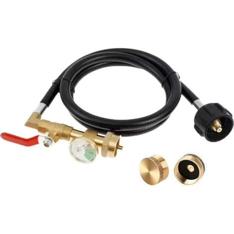 Adattatore per ricarica bombola di gas propano, raccordo per bombola di gas con indicatore di preriscaldamento, connettore in ottone con tubo flessibile per serbatoio di barbecue da campeggio e camper