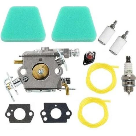 I kit per carburatori dei modelli Partner 350 351, McCulloch 333 335 338, equipaggiati con carburatori Walbro WT-622, includono accessori per la manutenzione, un kit per la rifinitura dei bordi, tubi