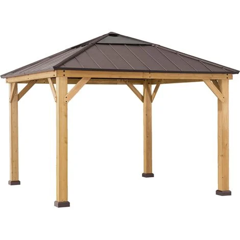 Gazebo in legno cedro PIRIN - 336cm x 336cm, marrone