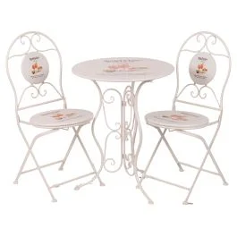 Set tavolo e 2 sedie pieghevoli da esterno in ferro, decoro con scritta aperitivo, bianco, Esté