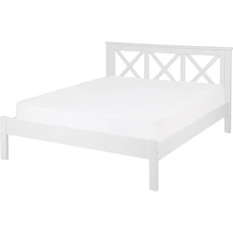Letto in Legno Bianco con Rete a Doghe Design Elegante 140 x 200 cm Tannay