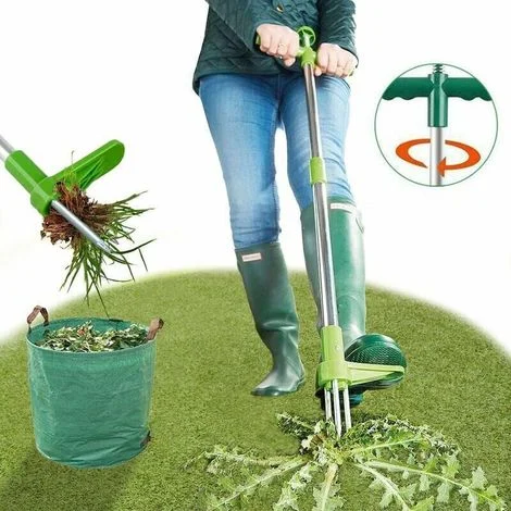 Estrattore di erbacce, attrezzo per diserbo manuale in piedi, attrezzo per diserbo da giardino con manico lungo da 39 pollici con 3 rebbi in acciaio inossidabile, pedale per impieghi gravosi e paletta