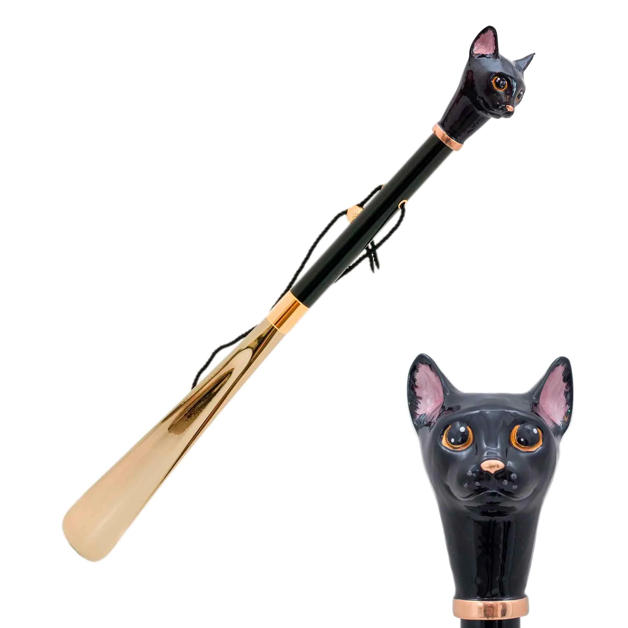 Calzascarpe BLACK CAT con manico in ottone smaltato di Pasotti