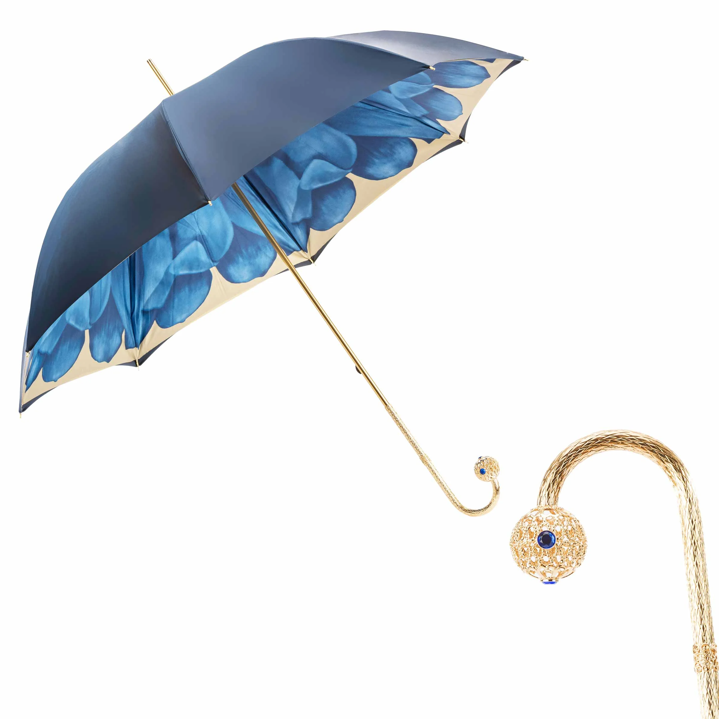 Ombrello DAHLIA Blu con Manico in Ottone Gioiello di Pasotti