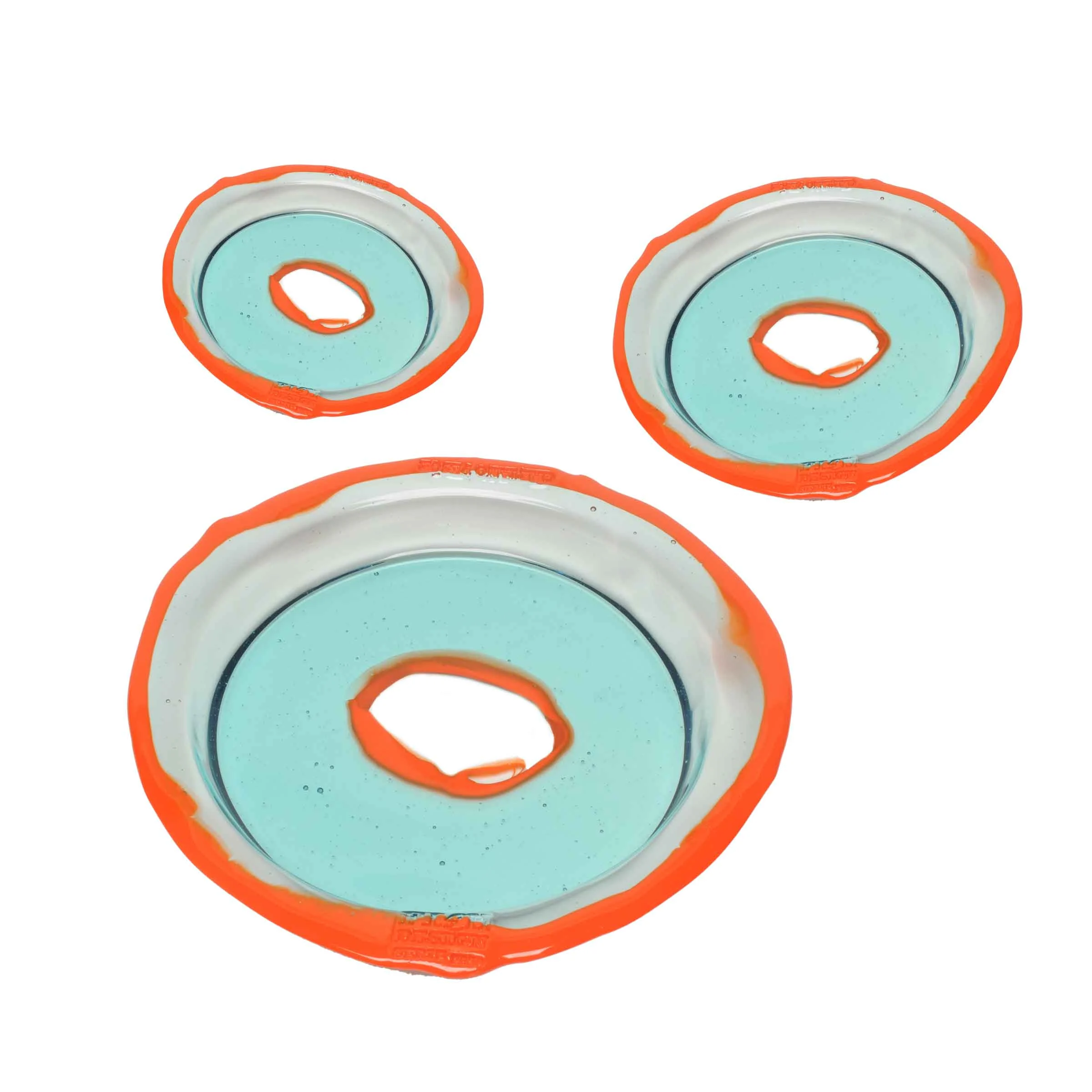 Vassoio Rotondo in Resina TRY-TRAY Azzurro Set di 3 di Gaetano Pesce per Fish Design