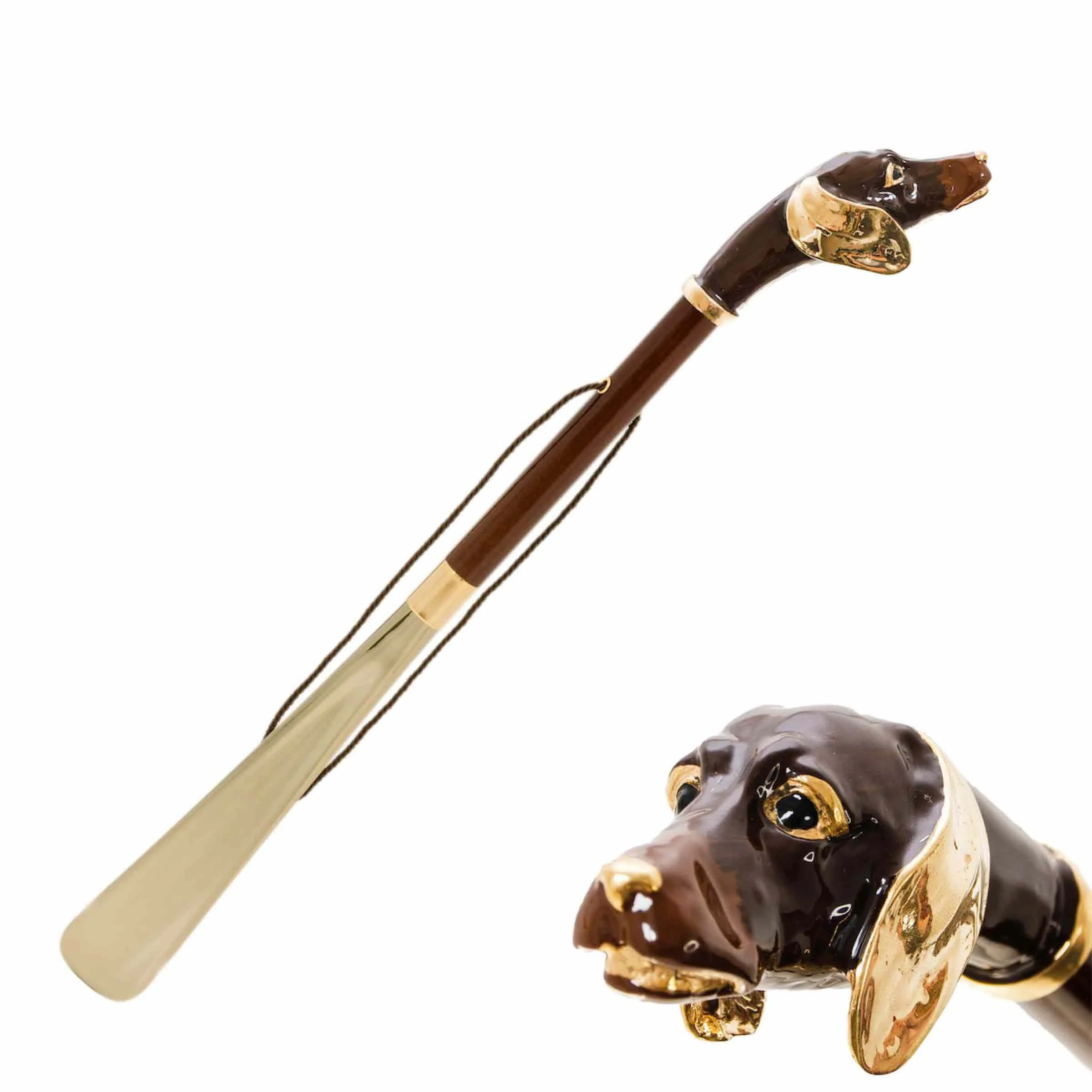 Calzascarpe DACHSHUND con manico in ottone smaltato di Pasotti