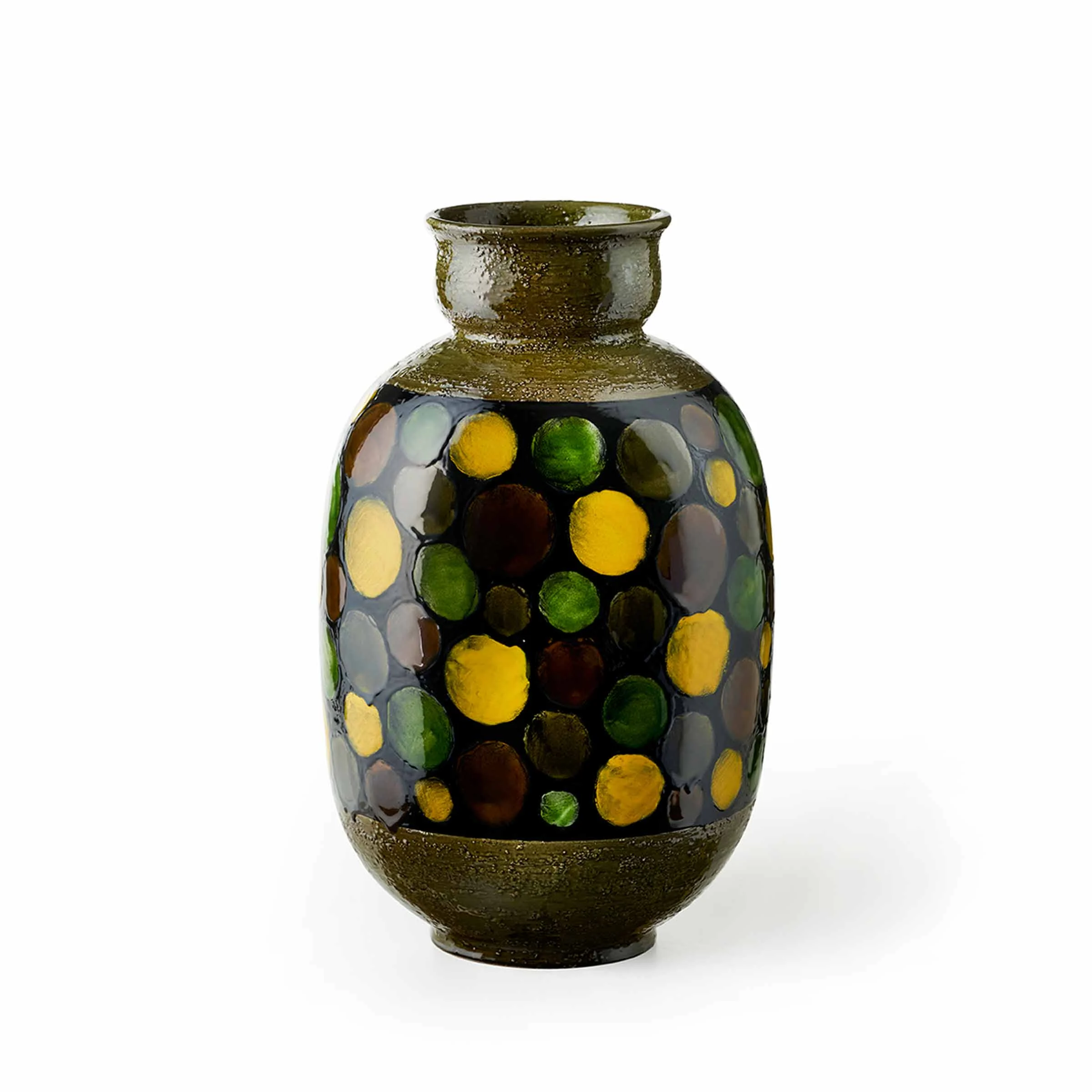 Vaso in Ceramica VASO VERDE CON CERCHI di Aldo Londi per Bitossi Ceramiche - Edizione Limitata