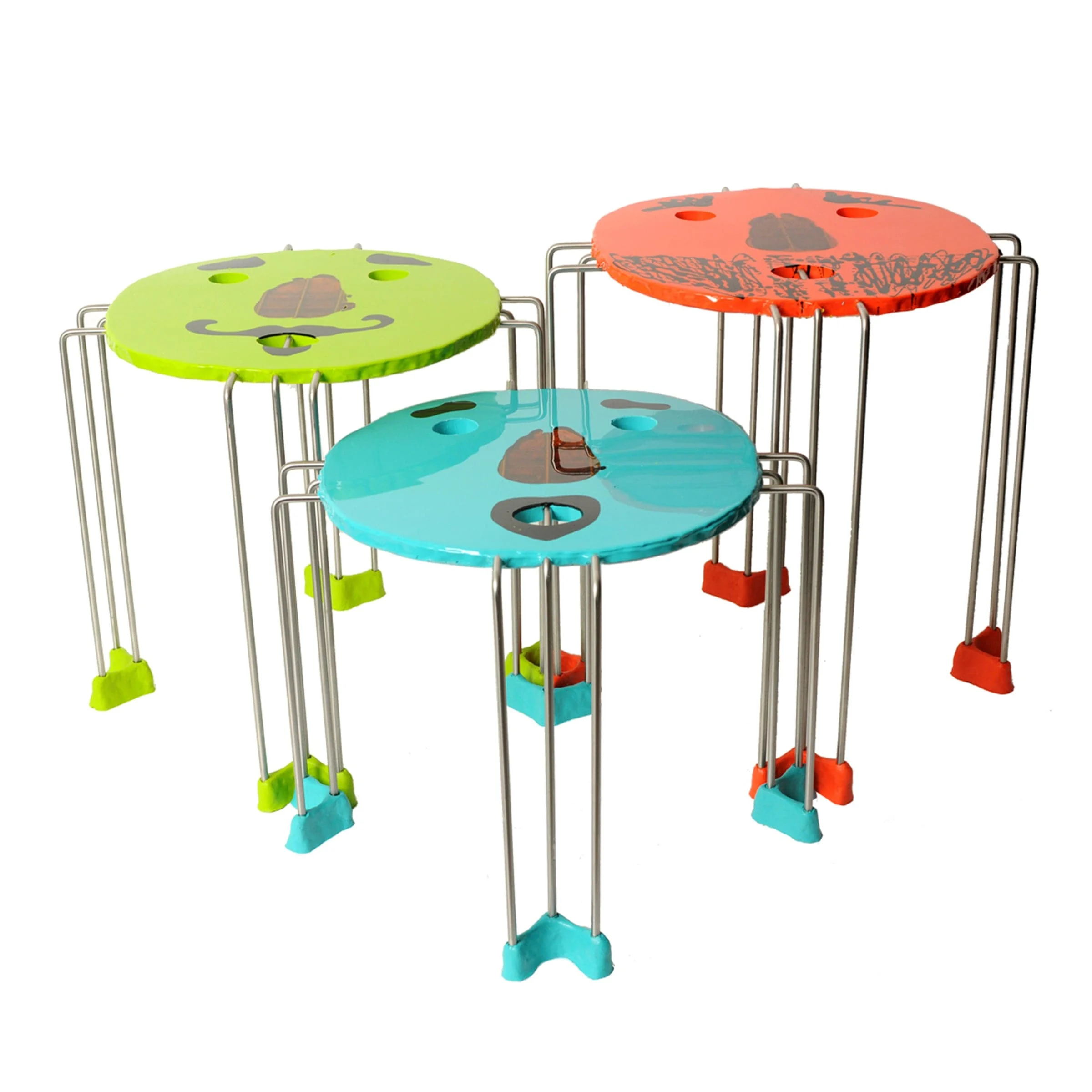 Set di 3 tavolini da caffè in resina TRIPLO GIOCO di Gaetano Pesce per Fish Design