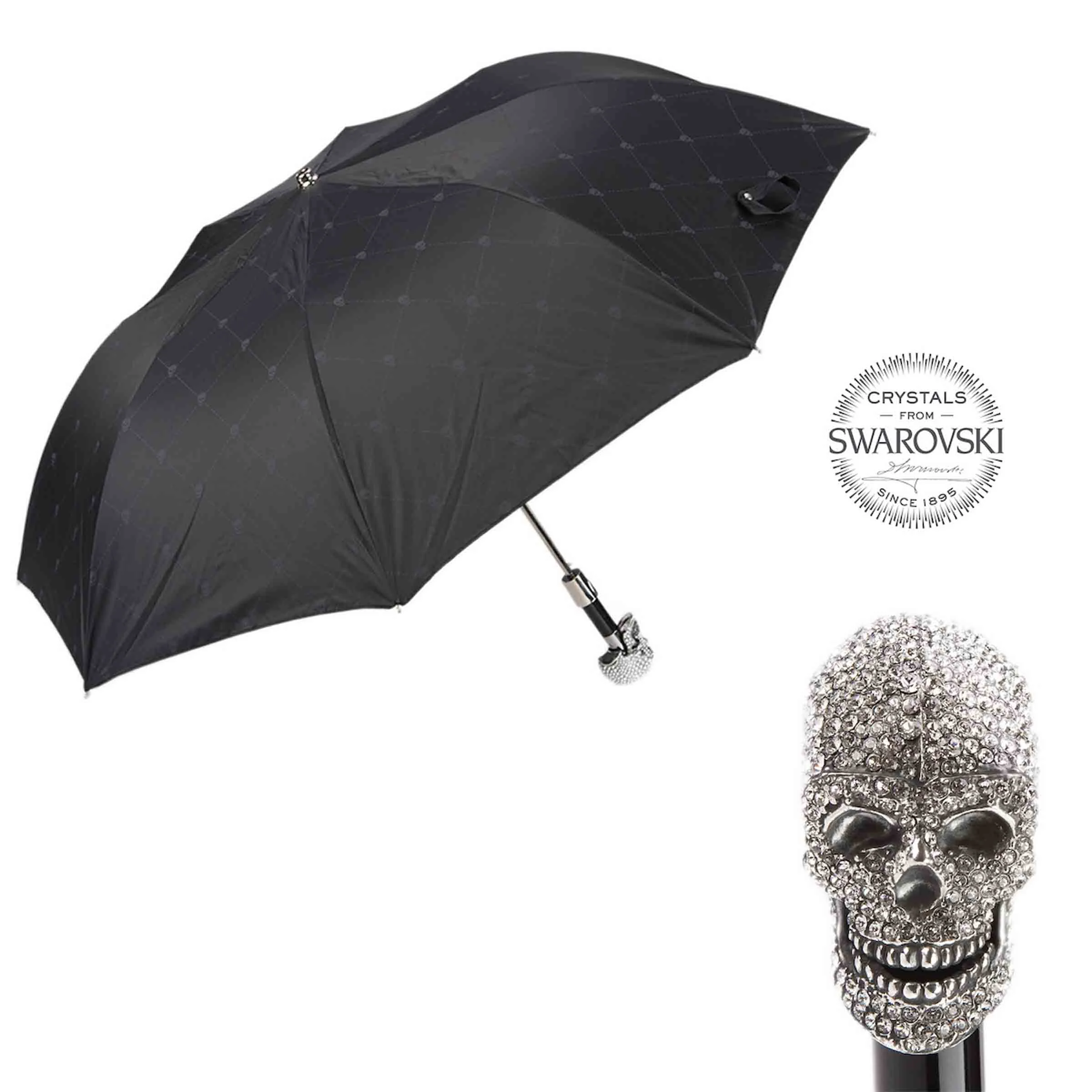 Ombrello Pieghevole SWAROVSKI® SKULL con Manico in Cristalli Swarovski® di Pasotti