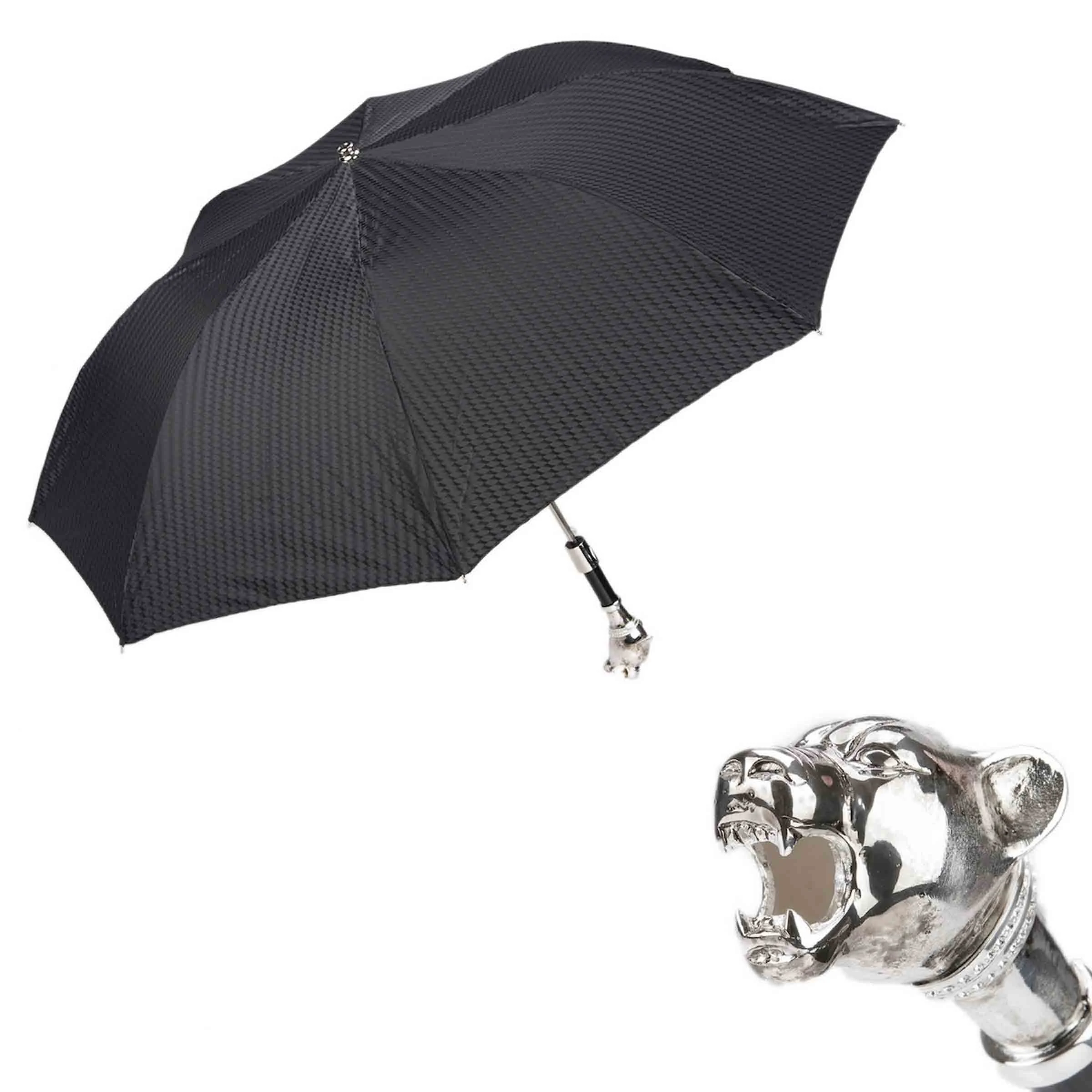 Ombrello Pieghevole VINTAGE PANTHER con Manico in Ottone by Pasotti