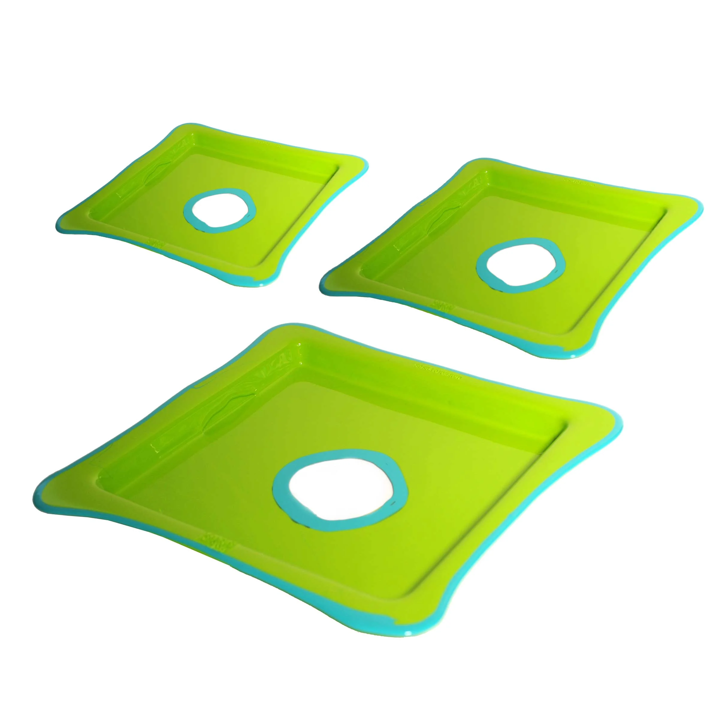 Vassoio Quadrato in Resina TRY-TRAY Verde Set di 3 di Gaetano Pesce per Fish Design