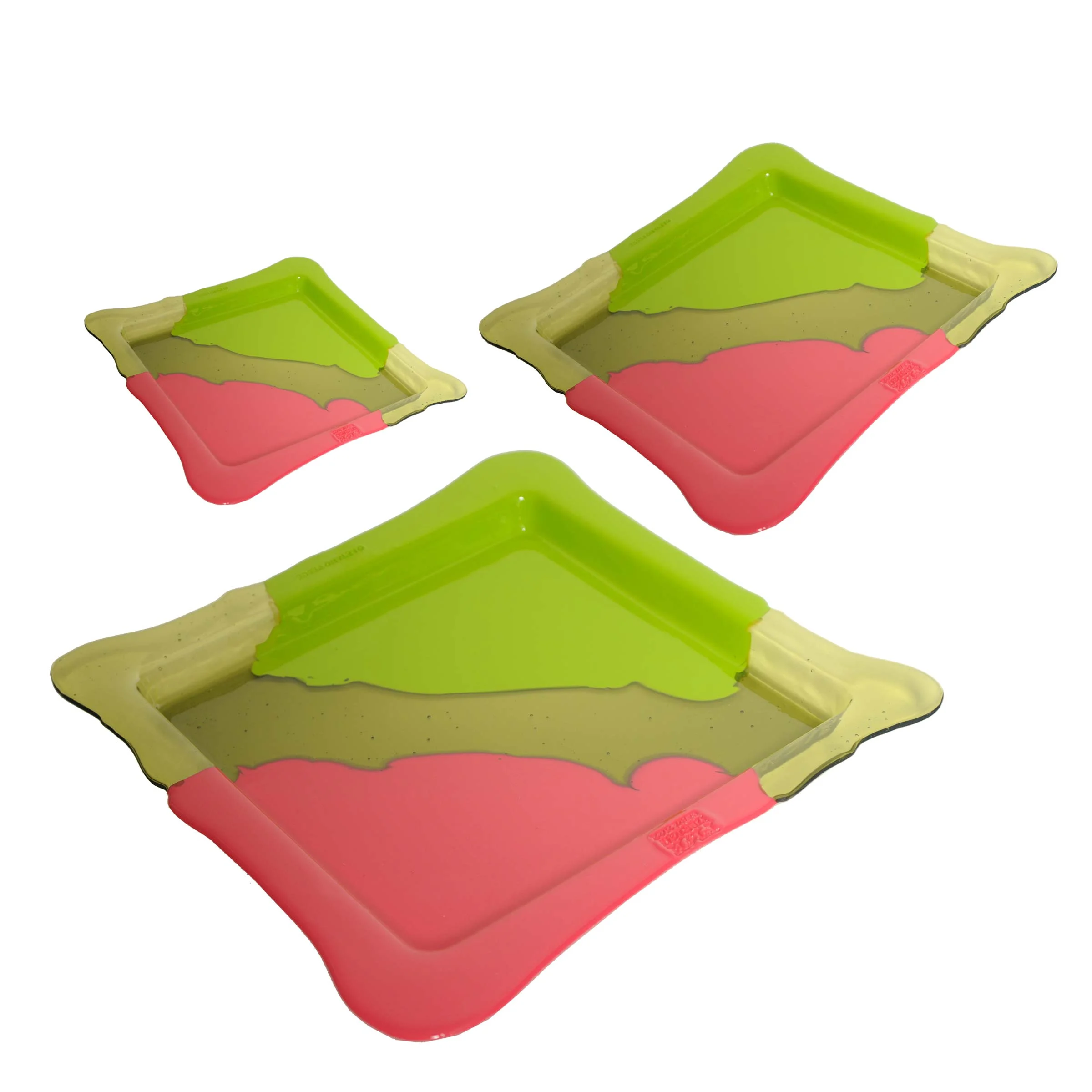 Vassoio Quadrato in Resina TRY-TRAY Verde Chiaro Set di 3 di Gaetano Pesce per Fish Design