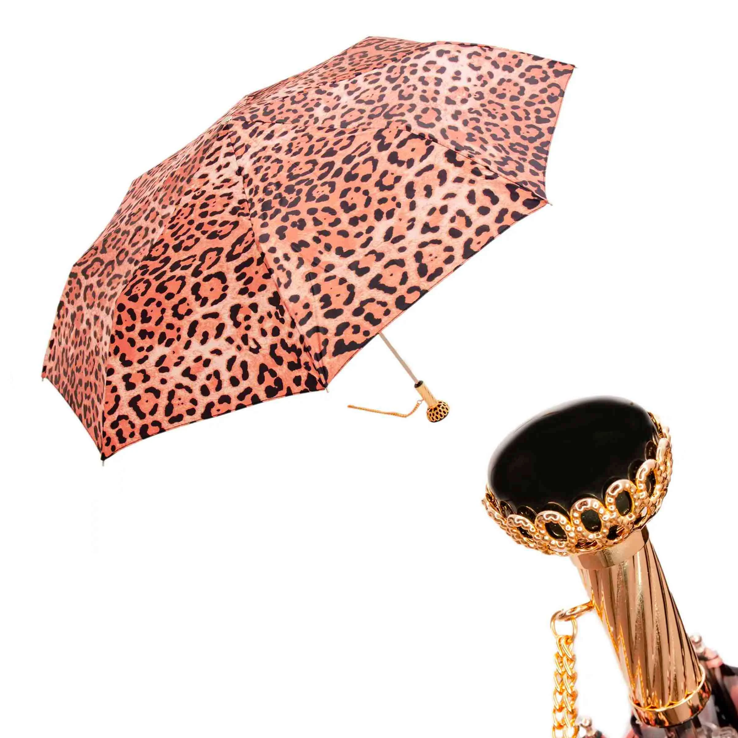Ombrello pieghevole ANIMALIER con manico in ottone gioiellato di Pasotti