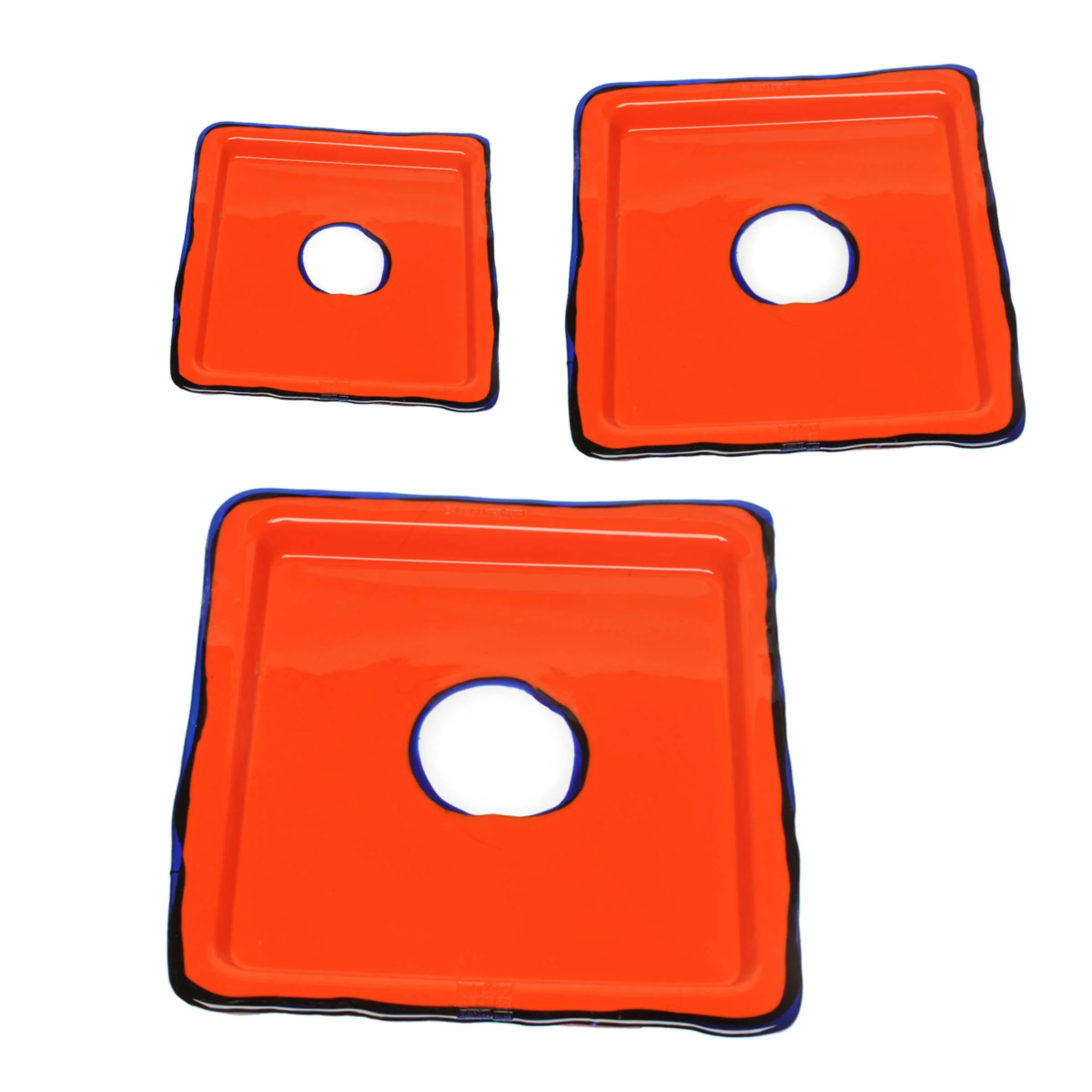 Vassoio Quadrato in Resina TRY-TRAY Arancione Set di 3 di Gaetano Pesce per Fish Design
