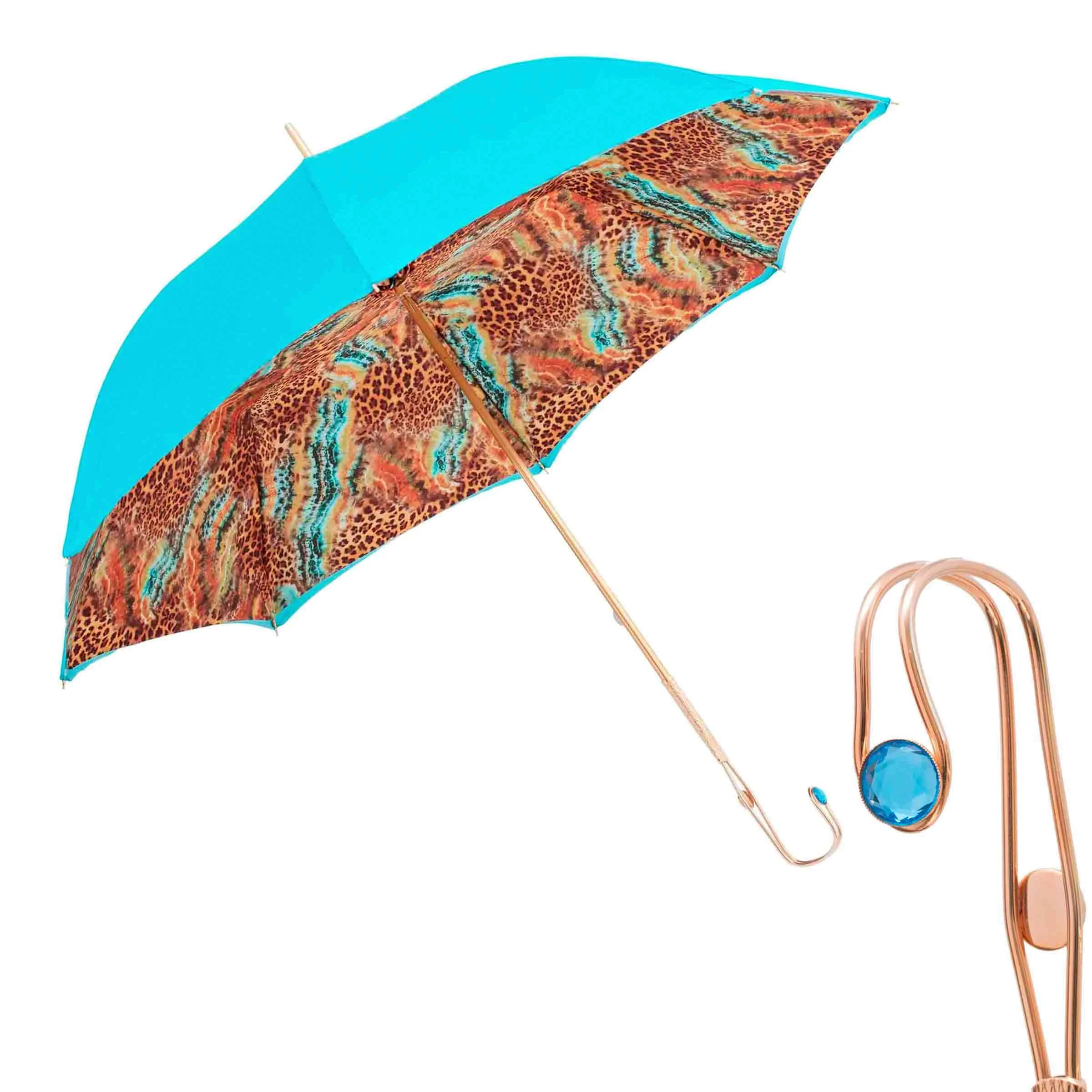 Ombrello BRIGHT ANIMALIER con manico in ottone gioiello di Pasotti
