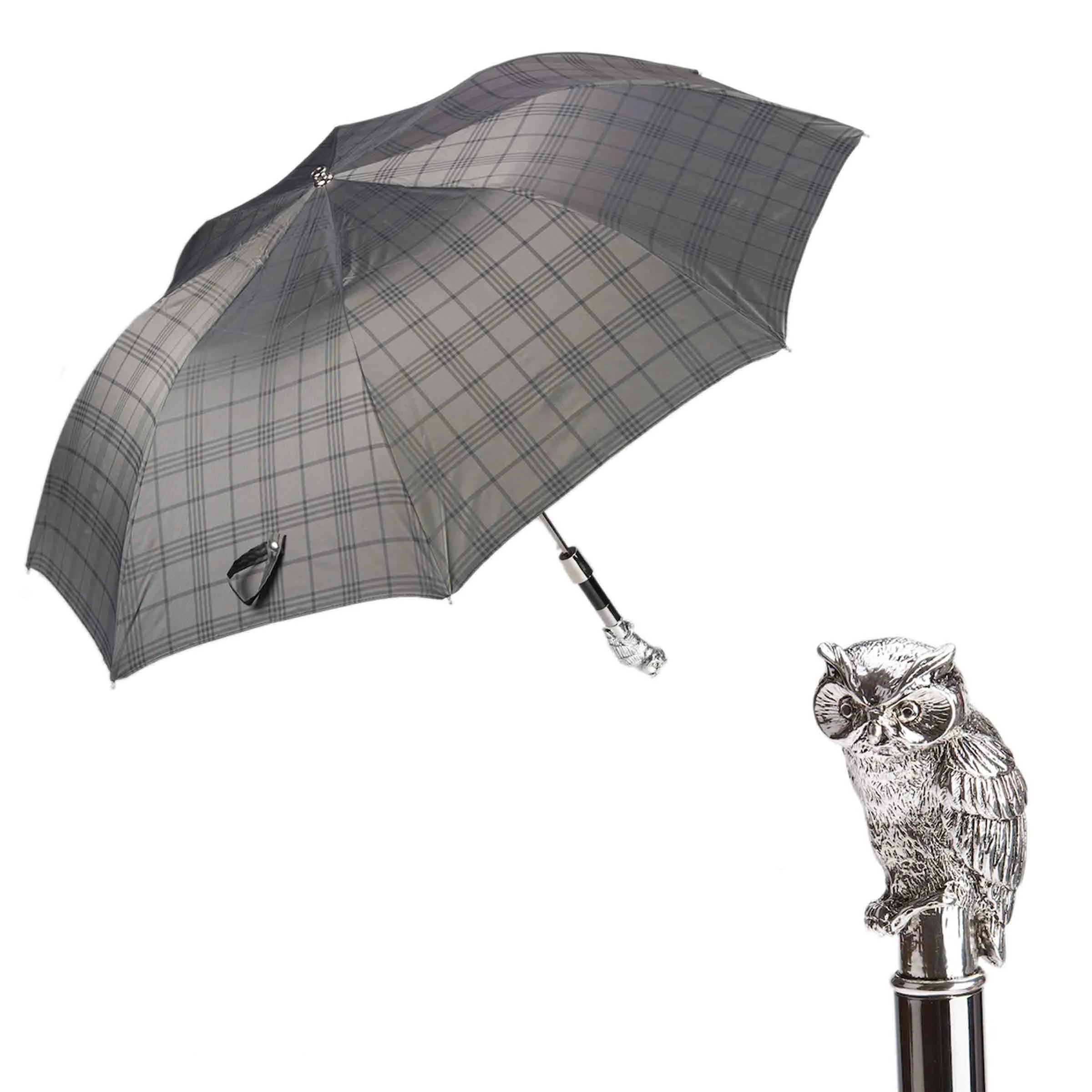 Ombrello Pieghevole OWL con Manico in Resina Placcata Argento di Pasotti