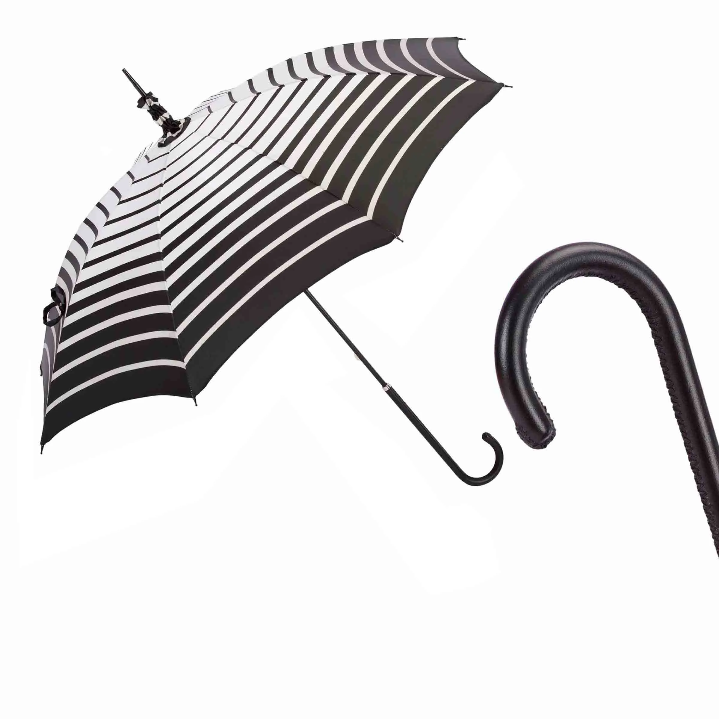 Parasole STRIPED con Manico in Pelle di Pasotti