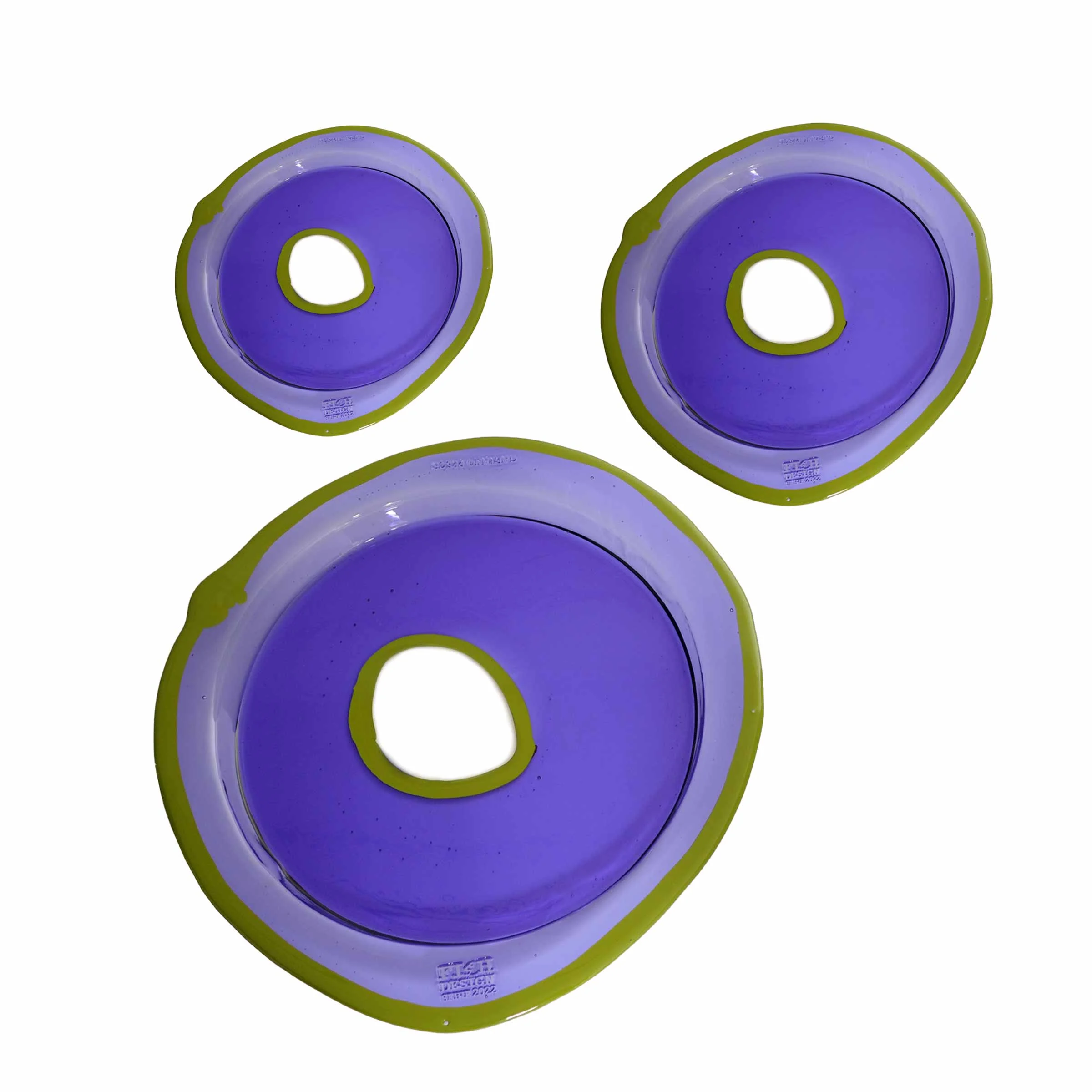 Vassoio in Resina Rotondo TRY-TRAY Viola Set di 3 di Gaetano Pesce per Fish Design