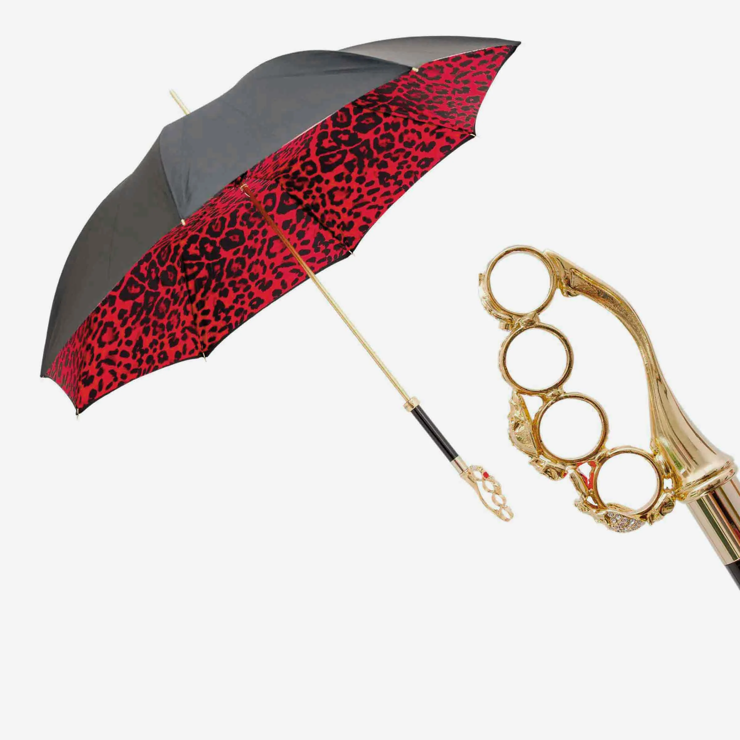 Ombrello KNUCKLEDUSTER Stampa Animalier Rossa con Manico in Ottone
