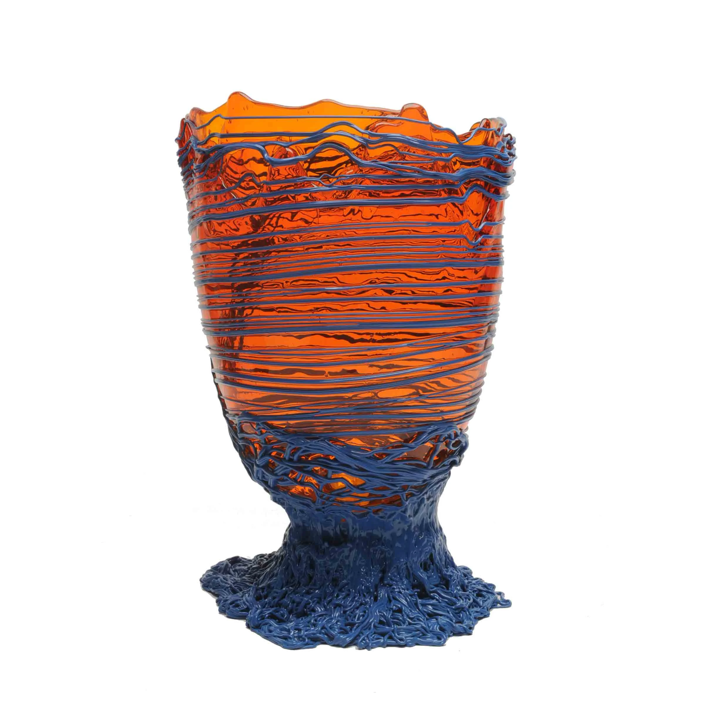Vaso in Resina SPAGHETTI Arancione Trasparente e Lavanda Scuro Opaco di Gaetano Pesce per Fish Design