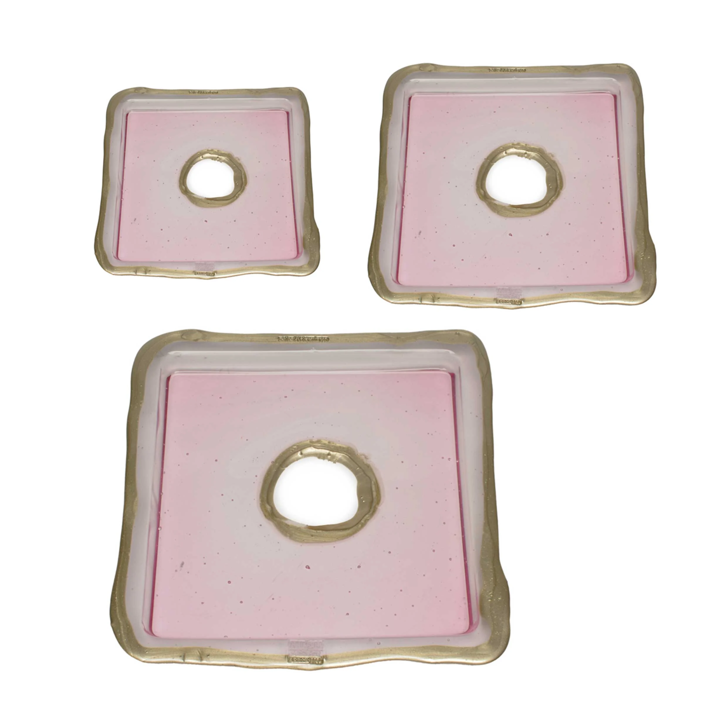 Vassoio Quadrato in Resina TRY-TRAY Rosa Set di 3 di Gaetano Pesce per Fish Design