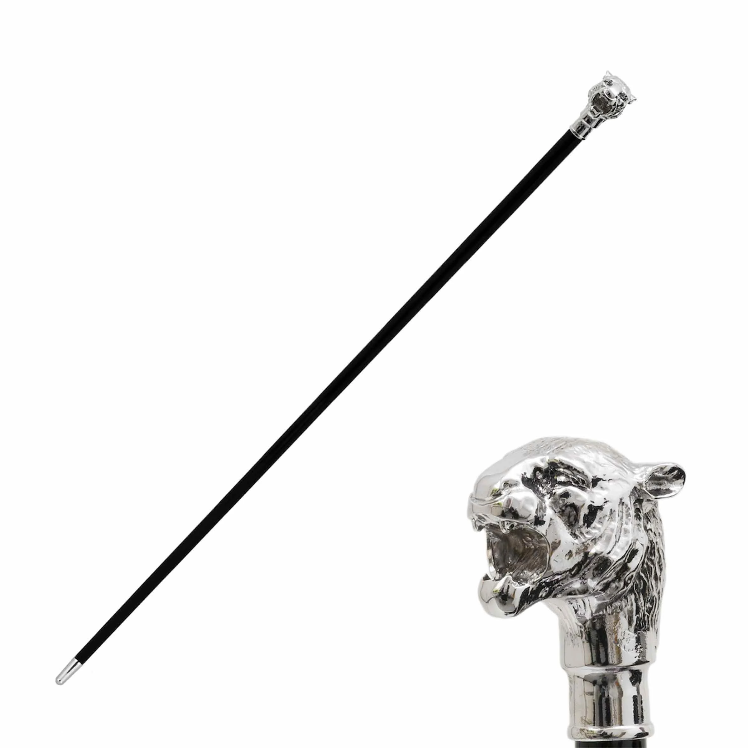 Cane TIGER con manico in resina placcata argento di Pasotti