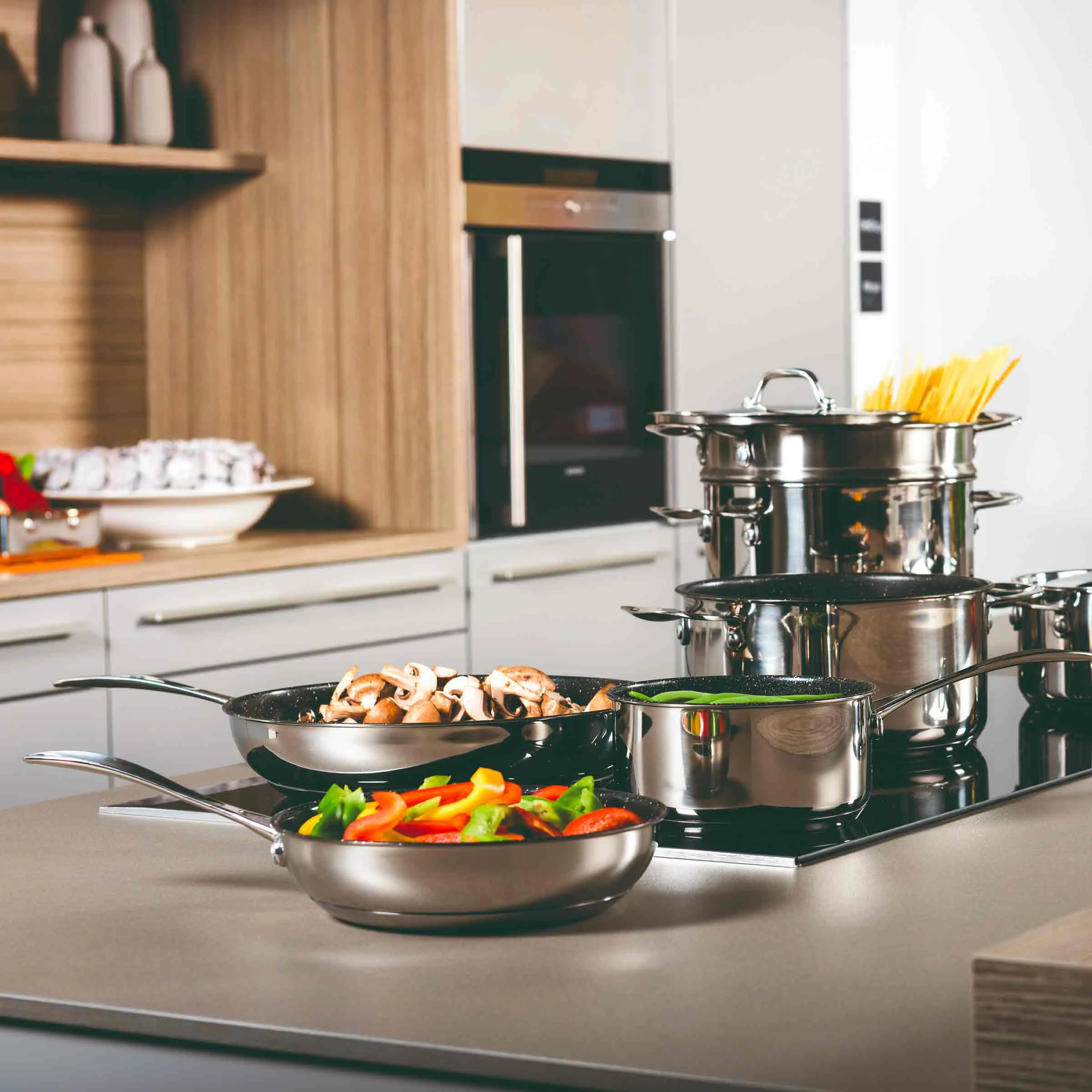 Set di Tre Padelle in Acciaio Inossidabile CASSEROLE GLAMOUR STONE di Mepra
