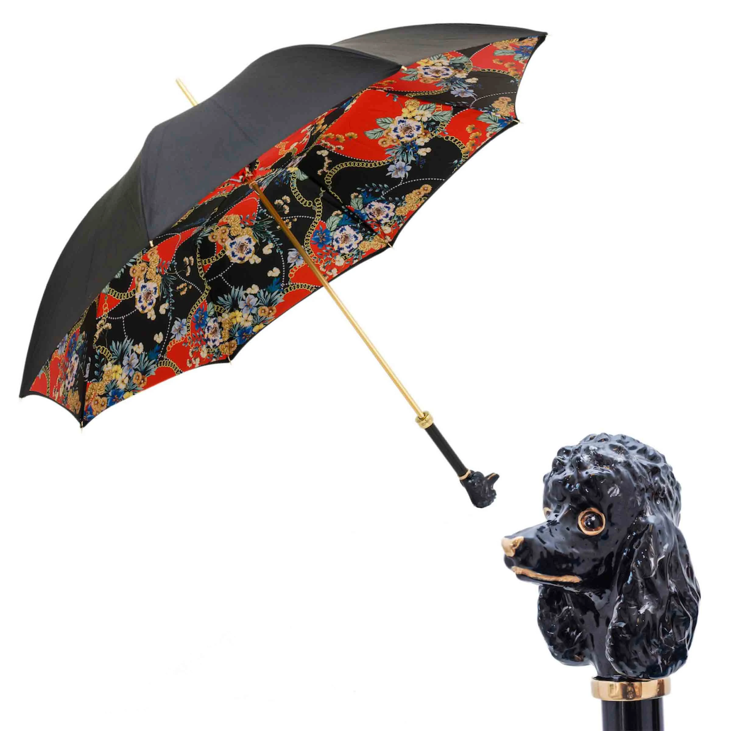 Ombrello BLACK POODLE con Manico in Ottone Smaltato by Pasotti