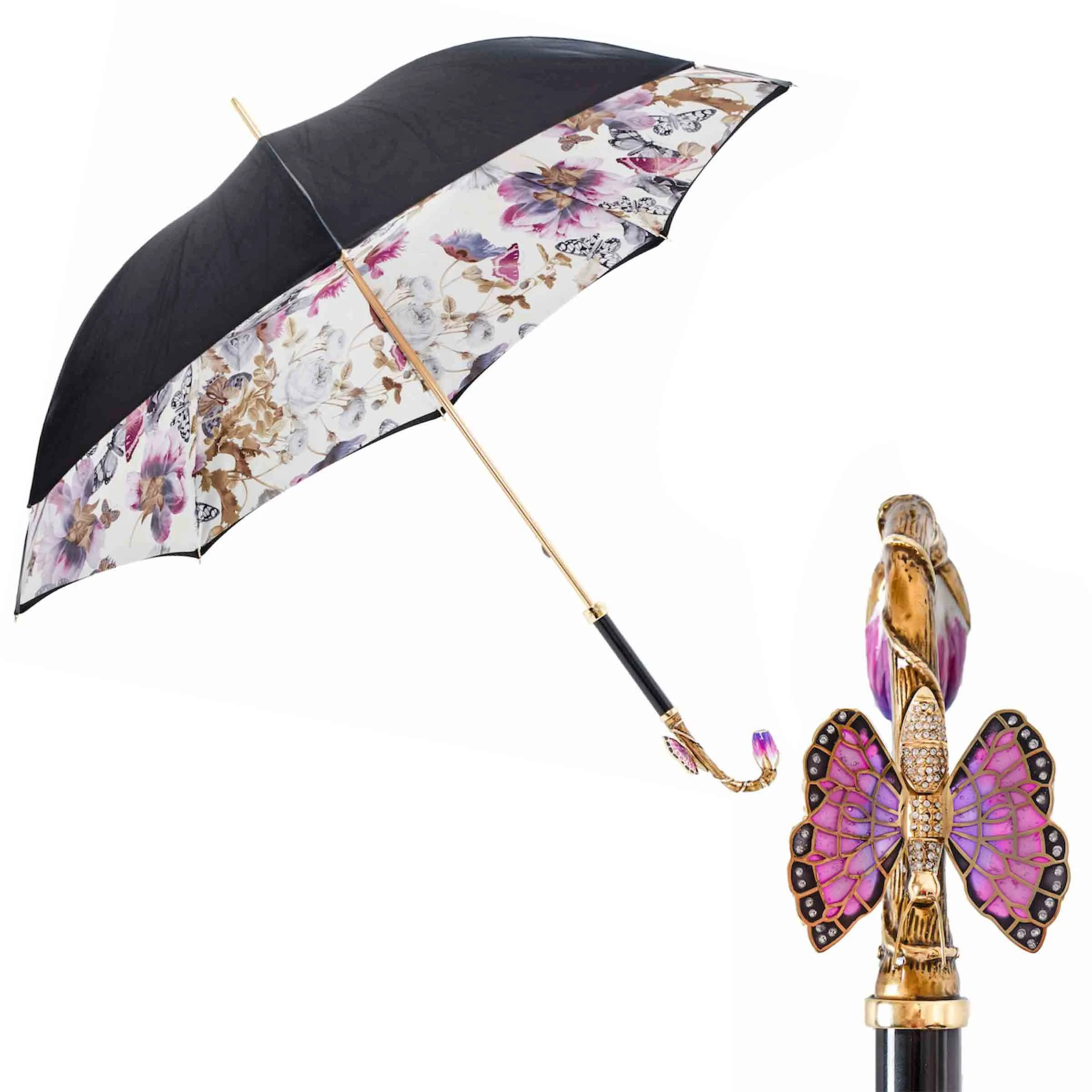 Ombrello PURPLE BUTTERFLY con Manico in Ottone e Cristalli Swarovski® by Pasotti