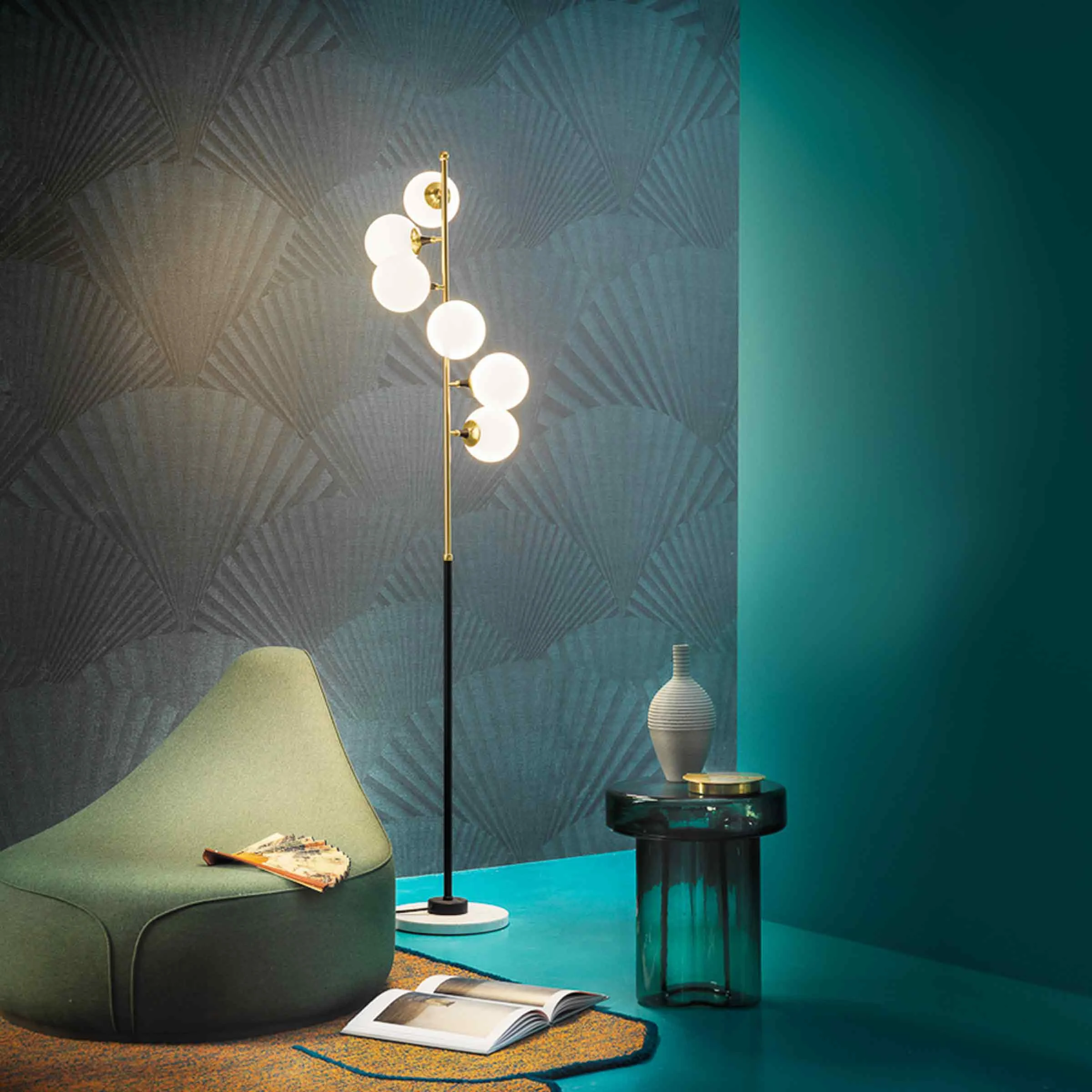 Lampada da Terra in Ottone e Vetro GALASSIA di Stilnovo