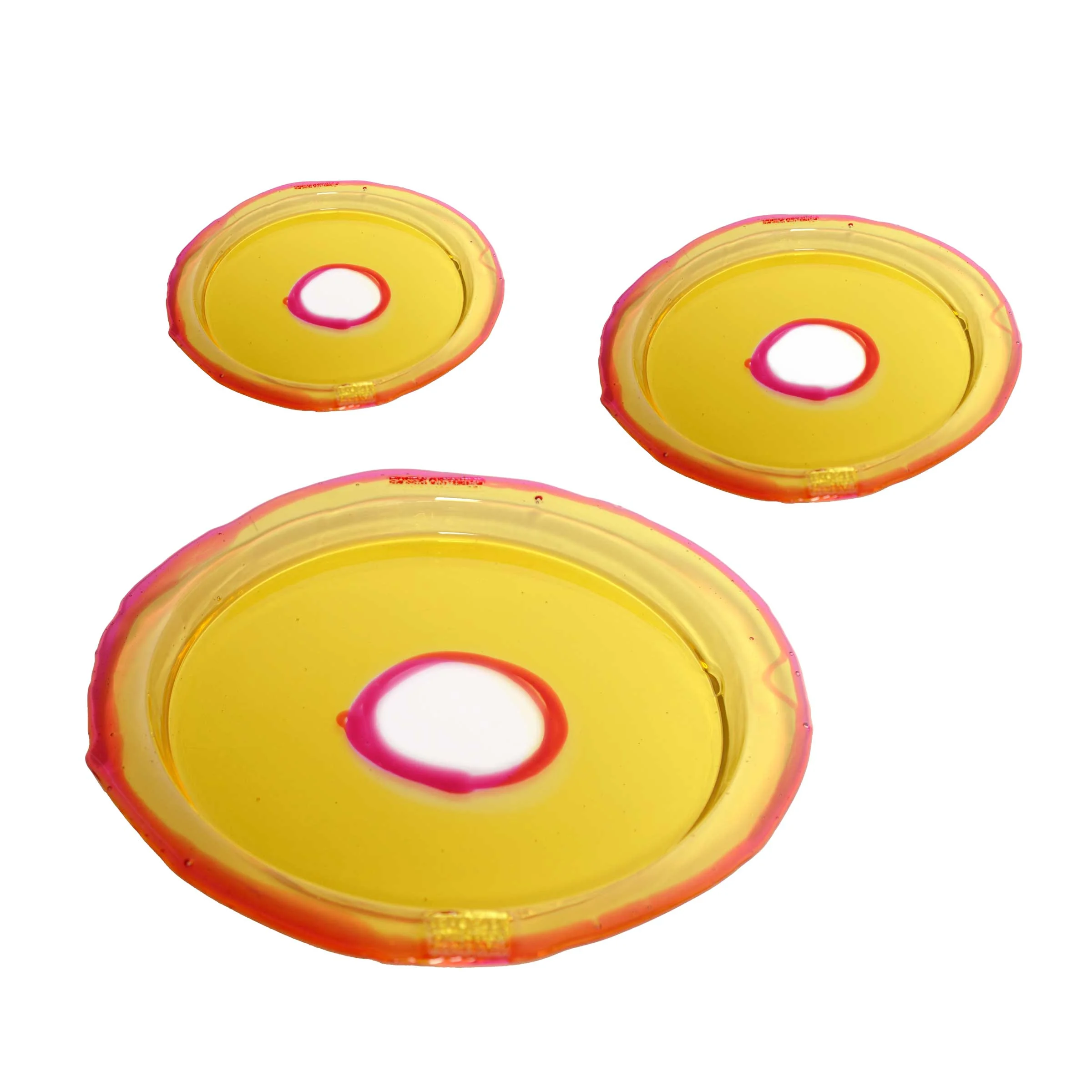 Vassoio Rotondo in Resina TRY-TRAY Giallo Set di 3 di Gaetano Pesce per Fish Design