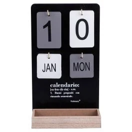 Calendario da tavolo perpetuo in legno, base svuota tasche, Victionary