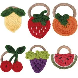 Anello portatovagliolo, design frutta, in legno e cotone, Fruit Life
