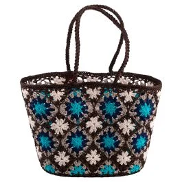 Borsa effetto uncinetto, decoro floreale multicolor, Crochet
