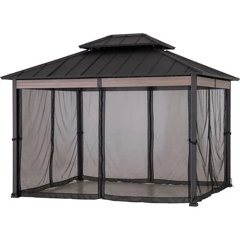 Gazebo in acciaio SIMMS con zanzariera e tenda - 300cm x 360cm, nero