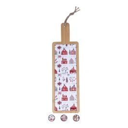 Vassoio natalizio in legno di bambù e ceramica 12,5x41,5cm, Santa's House