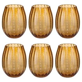 Set 6 bicchieri acqua 525 ml in vetro lavorato, Shiraz Amber