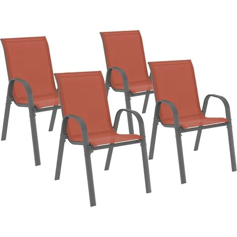 Set di 4 sedie da giardino impilabili LYMA in metallo e textilene terracotta