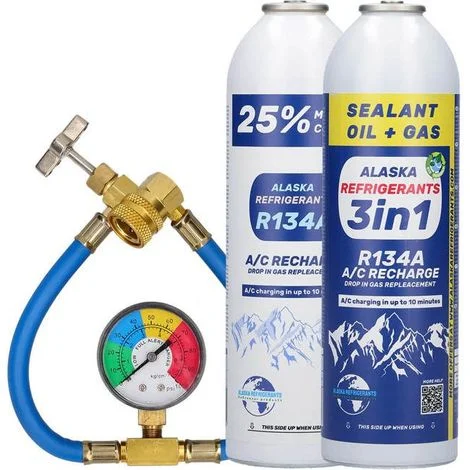 Kit Combinato Alaska Refrigeranti - 3in1 Refrigerante di ricambio R134a con olio PAG 100 e sigillante per perdite