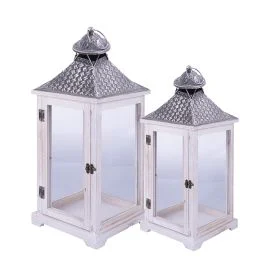 Set 2 lanterne decorative, bianco e grigio, Sibilla