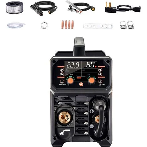 Mophorn Saldatrice MIG - Centrale elettrica per saldatura multiprocesso da 200 A. Questa saldatrice 4 in 1 offre saldature MIG a gas, MIG con anima in flusso, Stick e Lift TIG