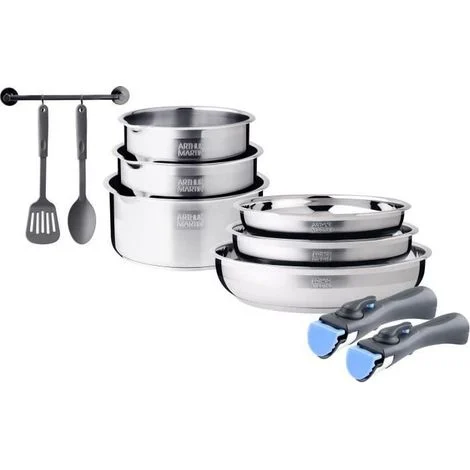 Batteria da cucina a induzione - Arthur Martin - AM2238 - Acciaio inossidabile - 10 pezzi - Manico rimovibile - Adatta a tutti i piani cottura, incluso induzione
