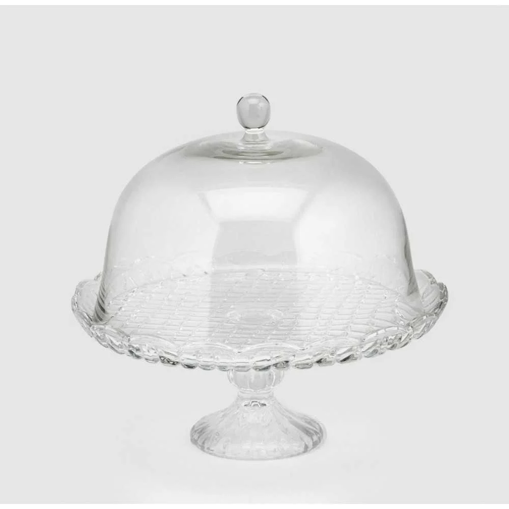 Alzata in vetro lavorato con coperchio Ø 31 cm – piatto torta con cupola elegante