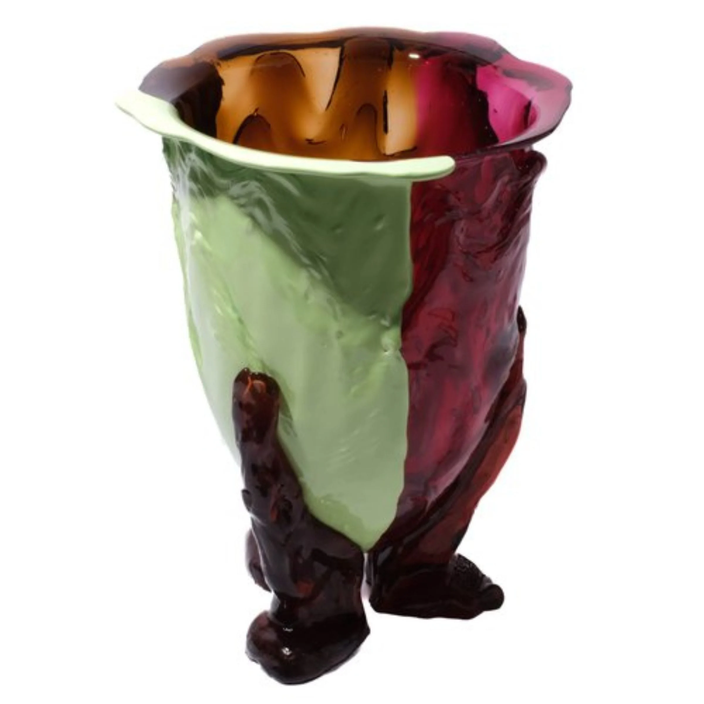 Vaso in Resina AMAZONIA Verde Opaco, Marrone Trasparente e Rosa di Gaetano Pesce per Fish Design