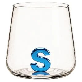 Bicchiere 420 ml in vetro borosilicato, lettera S interna in 3D, Monogram
