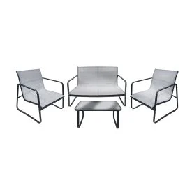 Set giardino 4 posti, tavolino con top in vetro, nero e silver, Saint Tropez Esté