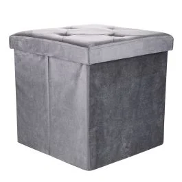 Pouf contenitore multiuso effetto velluto 38x38xh.38 cm, grigio, Sibilla