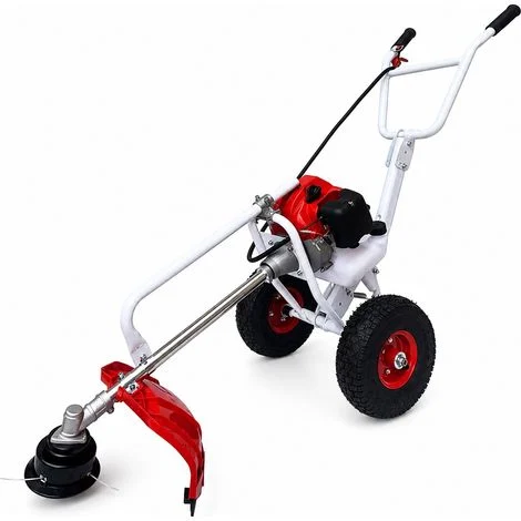 Decespugliatore a Scoppio 63cc Carrellato con Ruote 2HP 2 Tempi Tagliaerba a Spinta con Disco e Testina per Erba e Giardino
